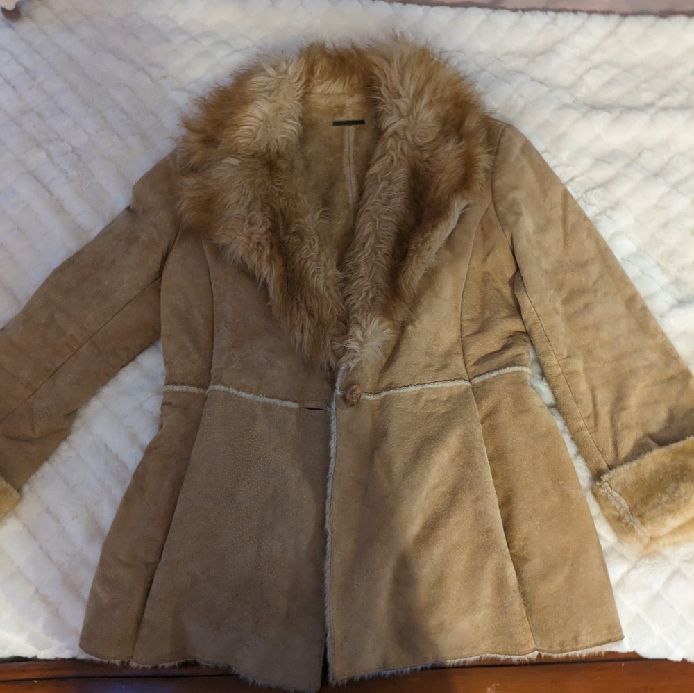 Guess Vintage Leather Shearling Coat!!